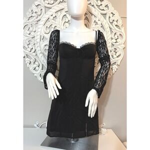 Princess Polly Black Lace Sleeve Mini Dress Goth Coquette Size 2